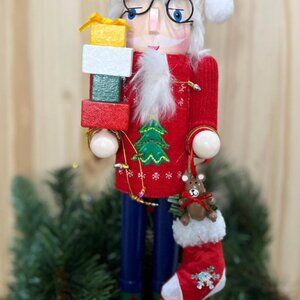 Wood Nutcracker with Christmas Sweater Mantel Decoration Holiday Gift
